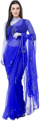 The Fashion Attire Embellished Bollywood Chiffon Saree(Dark Blue)