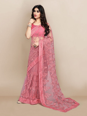 shree maruti fashion Solid/Plain Bollywood Net Saree(Green)