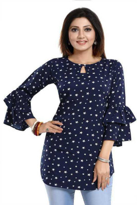 HIALTO Casual Printed Women Blue Top