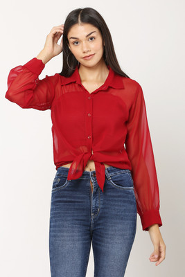JuglyGirls Casual Self Design Women Red Top