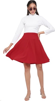 Areca Designer Self Design Women Flared Red Skirt