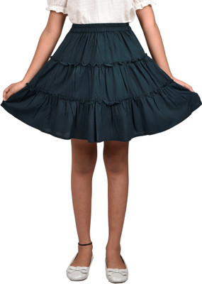 chuppan chupai Solid Girls Flared Dark Green Skirt