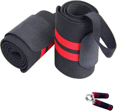 MEKKOKART 1 Pair wrist wrap with 1 handgrip combo Wrist Support(Black, Red)