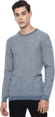 VAN HEUSEN Self Design Round Neck Casual Men Blue Sweater