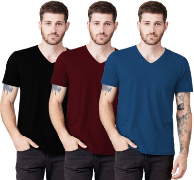 THE BLAZZE Solid Men V Neck Dark Blue, Maroon, Black T-Shirt