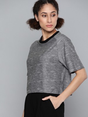 Kook N Keech Self Design Women Round Neck Grey T-Shirt