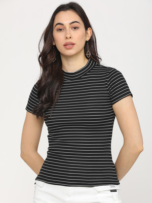 Tokyo Talkies Casual Striped Women Black Top