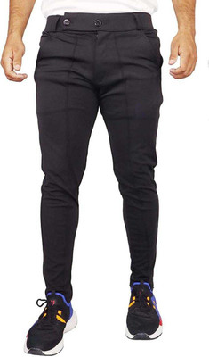 RKM STORE Solid Men Black Track Pants