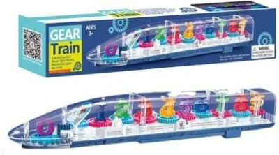 TINY TREASURES Transparent Gear Train toy With Music 3D Lights And Sound, Bump N go Action, Musical Electric Train Toy For Kids, Concept Gear Train Plastic (Multi-Color)(Multicolor)