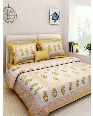 VASTRA VILLA 170 TC Cotton Double Printed Flat Bedsheet(Pack of 1, White Yellow Flower)