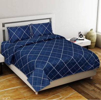 Manish Creation 180 TC Microfiber Double Checkered Flat Bedsheet(Pack of 1, Blue)
