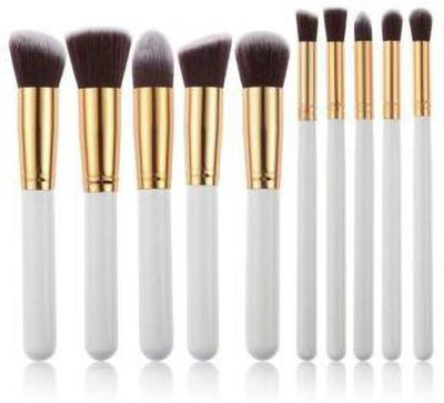 J & F 10 Pcs Makeup Brushes Set Tool pro Foundation BLending Blush Eyeliner Face Powder Brush Kit ( Pack of 10 ) White(Pack of 10)