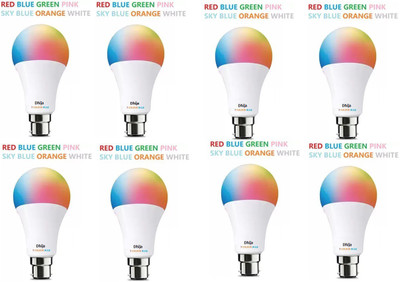Dhija 9 W Basic Round B22 LED Bulb(Multicolor, Pack of 8)