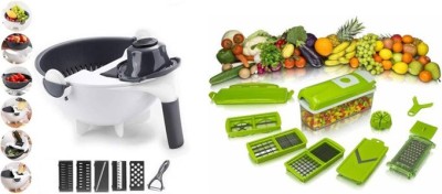 Somkala Presents a combo pack of multipurpose 12 in 1 nicer dicer and vegetable cutter and drain basket (wet basket) Vegetable & Fruit Chopper(12 in 1 nicer dicer chopper, wet basket)