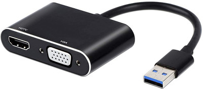 VOOCME USB 3.0 to HDMI & VGA, 2 in 1 Adapter USB 3.0 to VGA/HDMI Adapter Converter mulifunction adapter(Black)