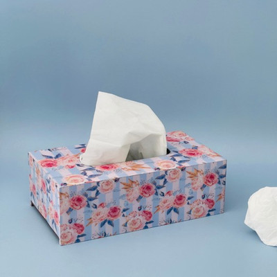 casagold 1 Compartments MDf Wood Printed Tissue Box Holder for Home / Kitchen / Car Tissue box(Light Blue)