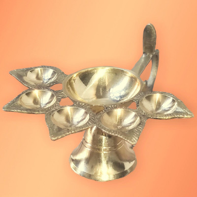 Antiter Brass Hindu 5 Face Puja Camphor Burner Lamp Panch Aarti Jyoti Brass Table Diya(Height: 3.5 inch)