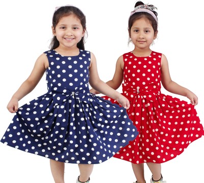 Linya Girls Calf Length Casual Dress(Multicolor, Sleeveless)