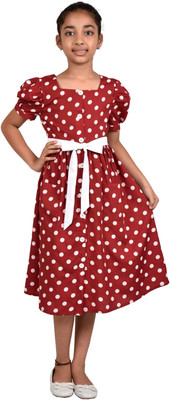 chuppan chupai Girls Below Knee Casual Dress(Red, Short Sleeve)