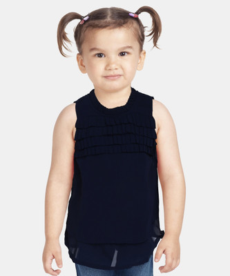 United Colors of Benetton Baby Girls Midi/Knee Length Casual Dress(Dark Blue, Sleeveless)