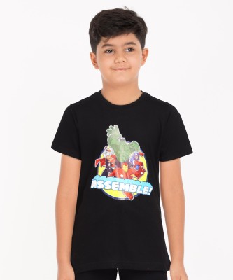 DISNEY BY MISS & CHIEF Boys Typography, Printed Pure Cotton Regular T Shirt(Black, Pack of 1)