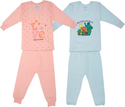 Heatonn Top - Pyjama Set For Baby Boys & Baby Girls(Orange, Pack of 2)