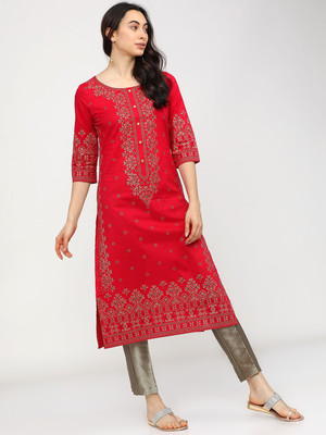Vishudh Women Printed Straight Kurta(Red)