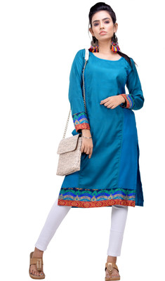 CLYMAA Women Self Design Straight Kurta(Light Blue)