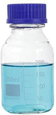 Salco Reagent Bottles (Narrow Mouth) Graduated Storage Glass Bottle with GL45 Blue Polypropylene Screw Cap (250 ML) Laboratory Dropper Bottle(Borosilicate Glass 250 ml Pack of1)