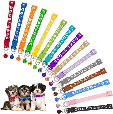 THE DDS STORE Breakaway Cat Collar, 3 PCS Adjustable Paw Print Cat Collar with Bell Safety Release Cat Collar for Domestic Cats or Other Small Pets Multicolor Dog & Cat Everyday Collar(Small, PACK OF 3)