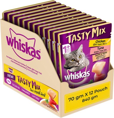Whiskas Tasty Mix Chicken, Tuna 0.84 kg (12x0.07 kg) Wet Adult Cat Food