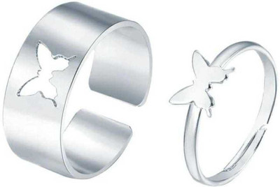 HOUSEOFTRENDZZ SILVER Color Butterfly Ring Lover Couple Ring - Unisex Stainless Steel Sterling Silver Plated Ring Set