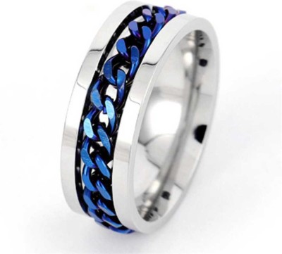 HOUSEOFTRENDZZ Hot Rotating Chain Rings Titanium Stainless Steel Punk Style High Quality Spinner Chain Men Ring Stainless Steel Sterling Silver Plated Ring (PACK OF 1 PIECE) SILVER/BLUE Stainless Steel Sterling Silver Plated Ring Set