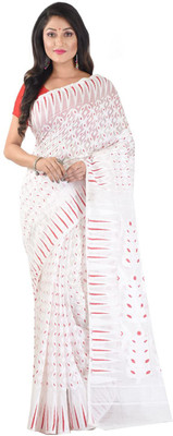 basak creation Self Design Jamdani Cotton Blend Saree(White)