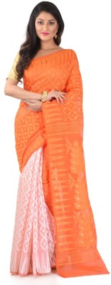 basak creation Self Design Jamdani Cotton Blend Saree(Orange)