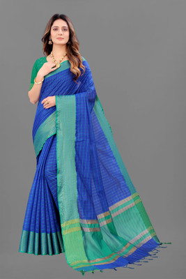 DEAR BUNNY Printed Kanjivaram Silk Blend, Cotton Silk Saree(Blue)