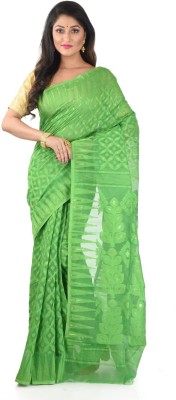 basak creation Self Design Jamdani Cotton Blend Saree(Light Green)