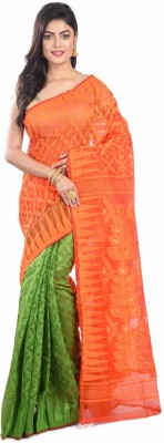 basak creation Self Design Jamdani Cotton Blend Saree(Orange)