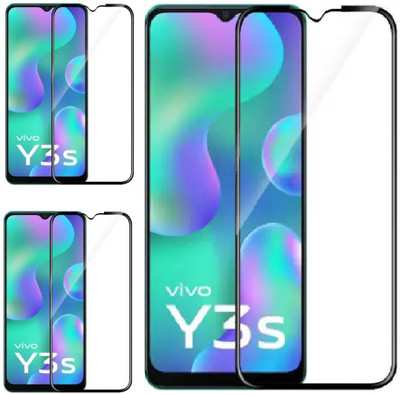 ISAAK Edge To Edge Tempered Glass for Vivo Y3s Edge to Edge, Full Glue, 11D Tempered Glass(Pack of 3)