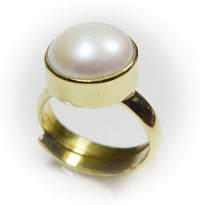 Jewelryonclick 8.25 Ratti Stone Ring Oval Shape Cabochon Cut In Size 16 To 30 Brass Pearl Gold Plated Ring