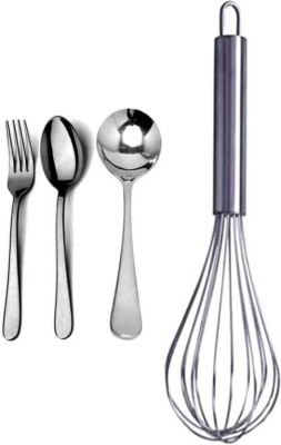 Fably Stainless Steel Balloon Whisk & Cutlery Set Combo (pack of 4) Stainless Steel Table Spoon, Serving Spoon, Dessert Spoon Set(Pack of 4)