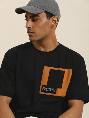 DIFFERENCE OF OPINION Printed Men Round Neck Black T-Shirt