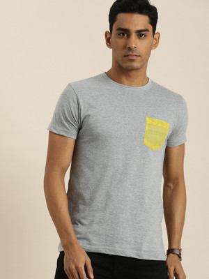 DIFFERENCE OF OPINION Solid Men Round Neck Grey T-Shirt