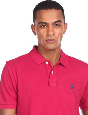 U.S. POLO ASSN. Solid Men Polo Neck Pink T-Shirt