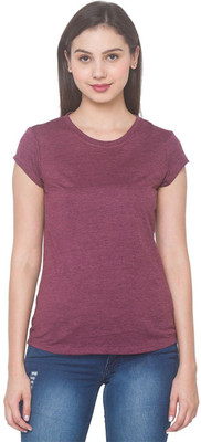 Globus Solid Women Round Neck Maroon T-Shirt