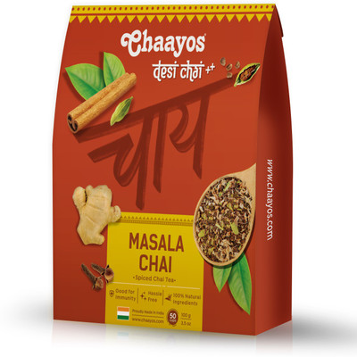 Chaayos Premium Masala Chai Patti - Healthy Tea with Natural Spices (Ginger, Clove, Cinnamon, Candamom) (50 Cups) Spices Tea Pouch(100 g)