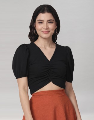 Selvia Casual Solid Women Black Top