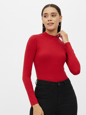 Harpa Basics Casual Solid Women Red Top