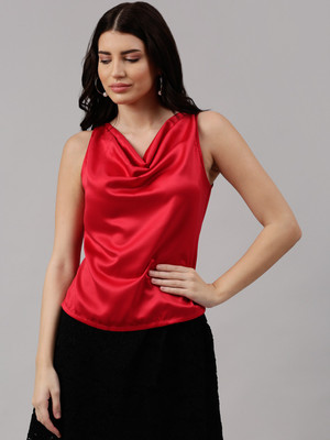 NEUDIS Casual Solid Women Red Top