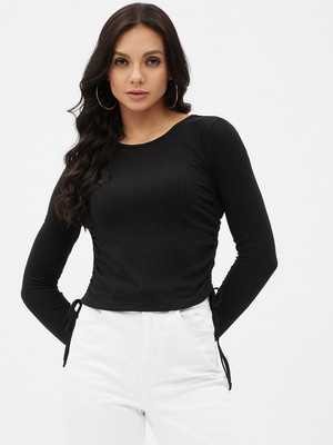 Harpa Basics Casual Solid Women Black Top